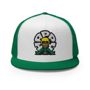 Happy Skull Flower Trucker Cap - Green / White